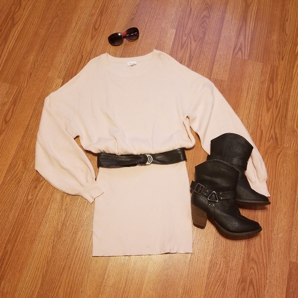 Blush Pink Blouson Top Sweater Dress - Picture 2 of 8